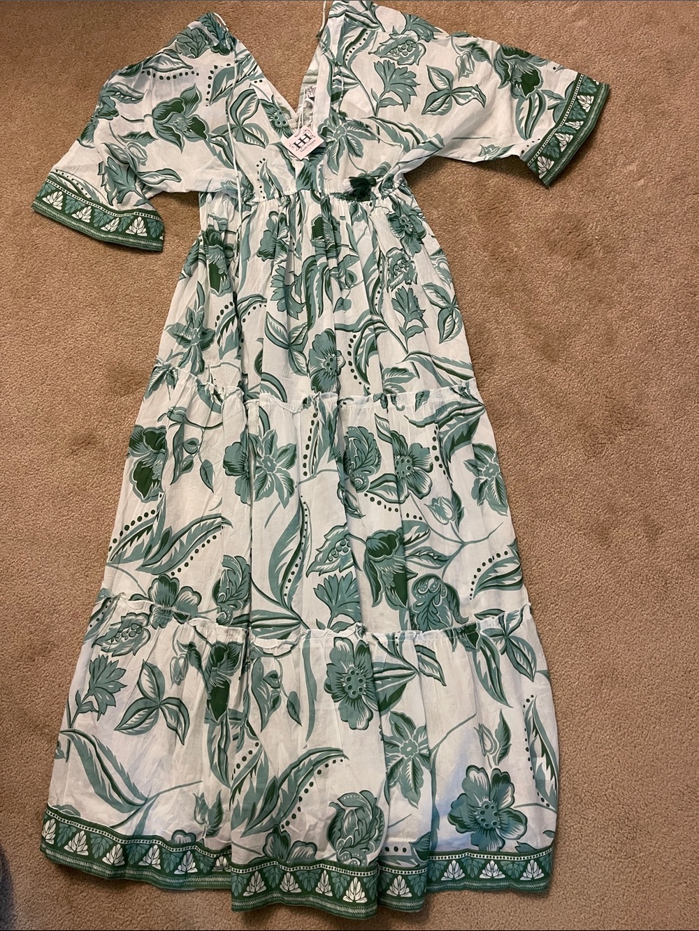 Haute Hippie Green Floral Tiered Maxi Dress Swim Cover Up Resortwear